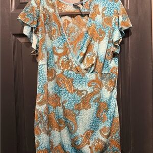 Perseption Blue and Brown Patterned Women’s Blouse. Size 3X